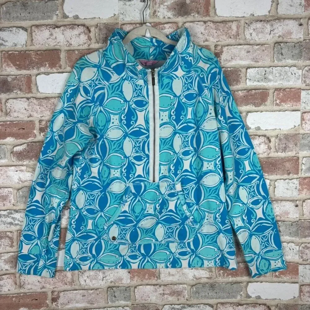Lilly Pulitzer Skipper Popover What A Racquet Blue White Sweatshirt Womens M